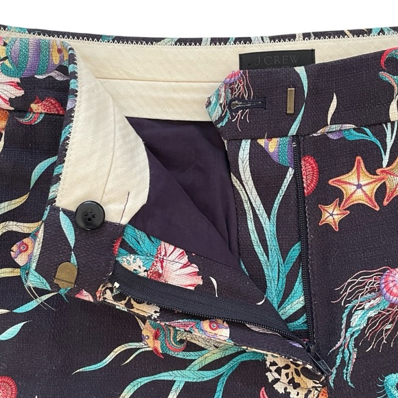 J. Crew Collection Navy Sea Life Print Cropped Cotton, lined Pants Sz: 6 - Picture 4 of 11